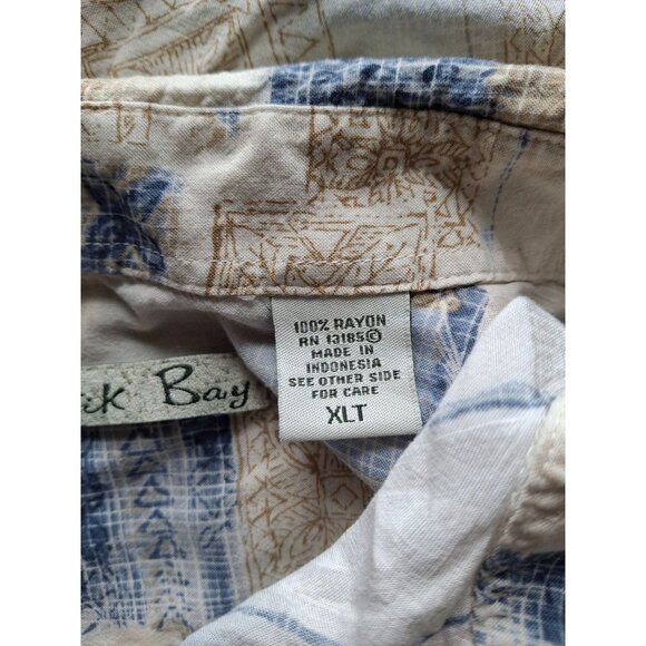 Batik Bay Button Up Shirt XLT Short Sleeve Beige Abstract Beach Tropical Rayon - Picture 4 of 7